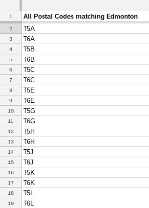 postal codes in Google Sheets