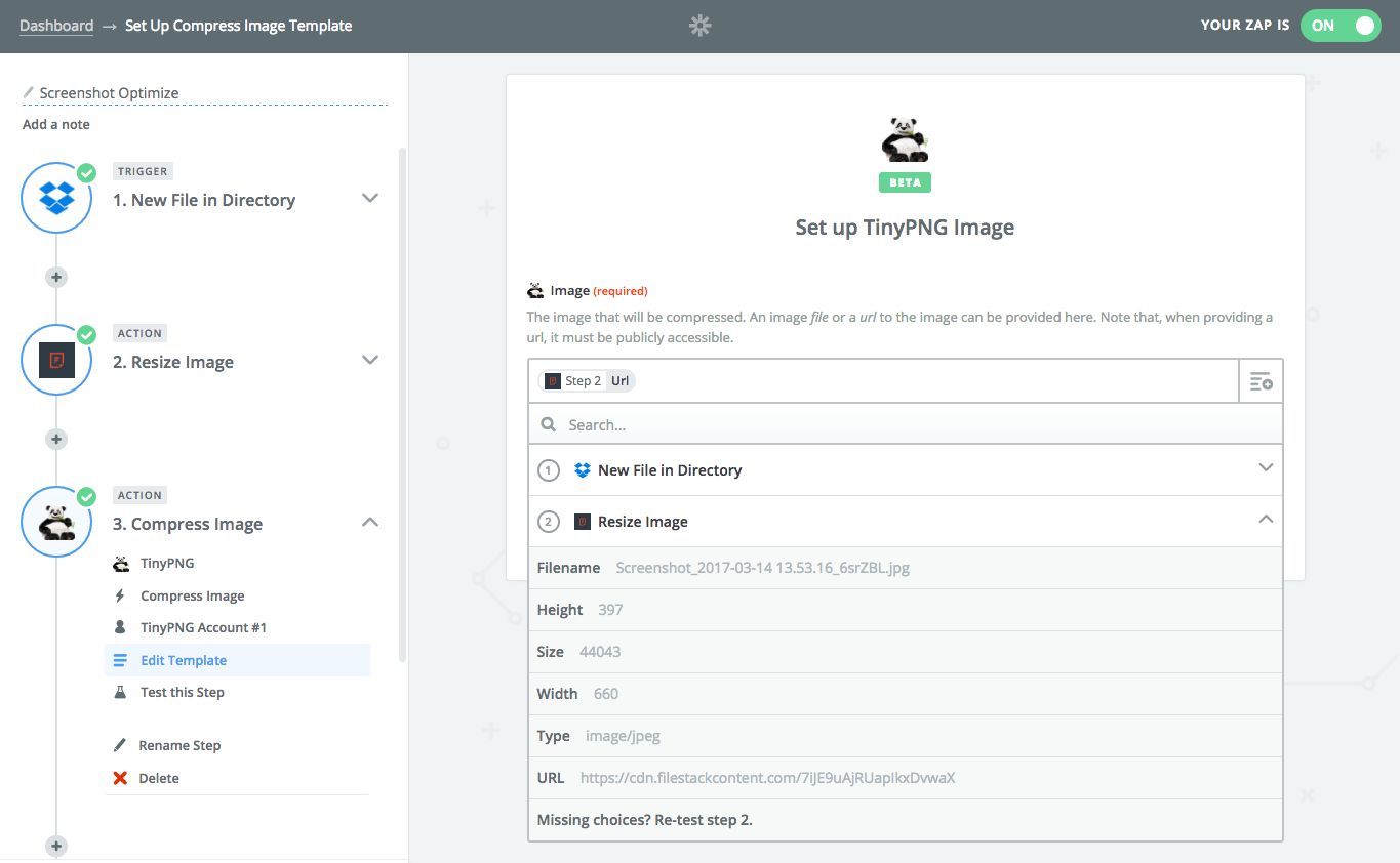 TinyPNG to optimize image in Zapier