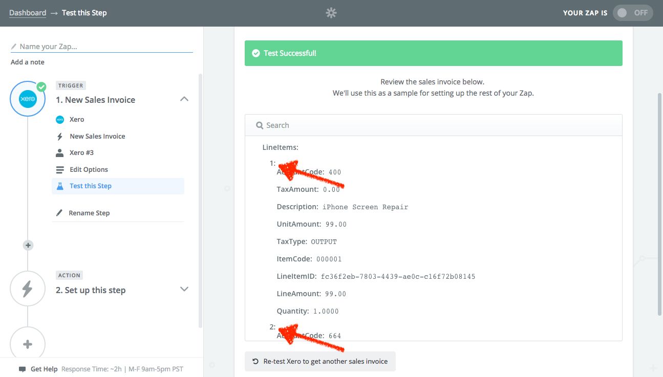 Zapier Xero Line Items