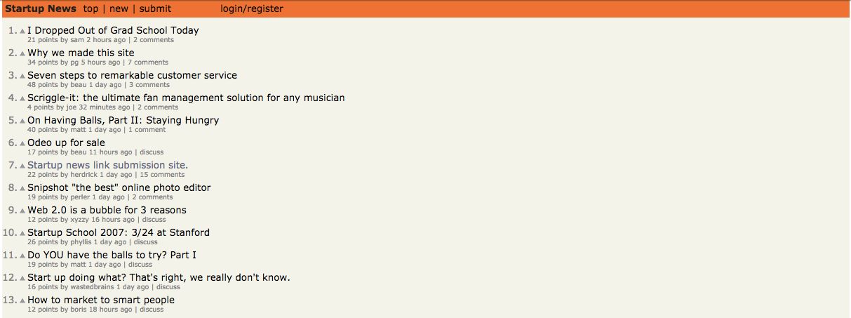 hacker news homepage