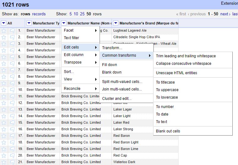 Common transforms in OpenRefine