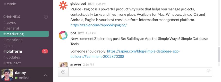 Slack blog comment notification