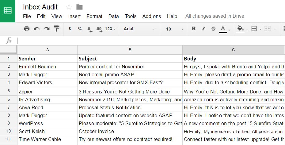 email spreadsheet