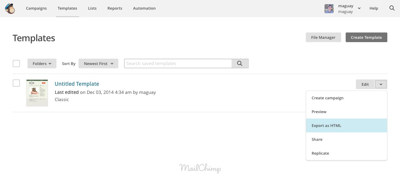 Download MailChimp email template