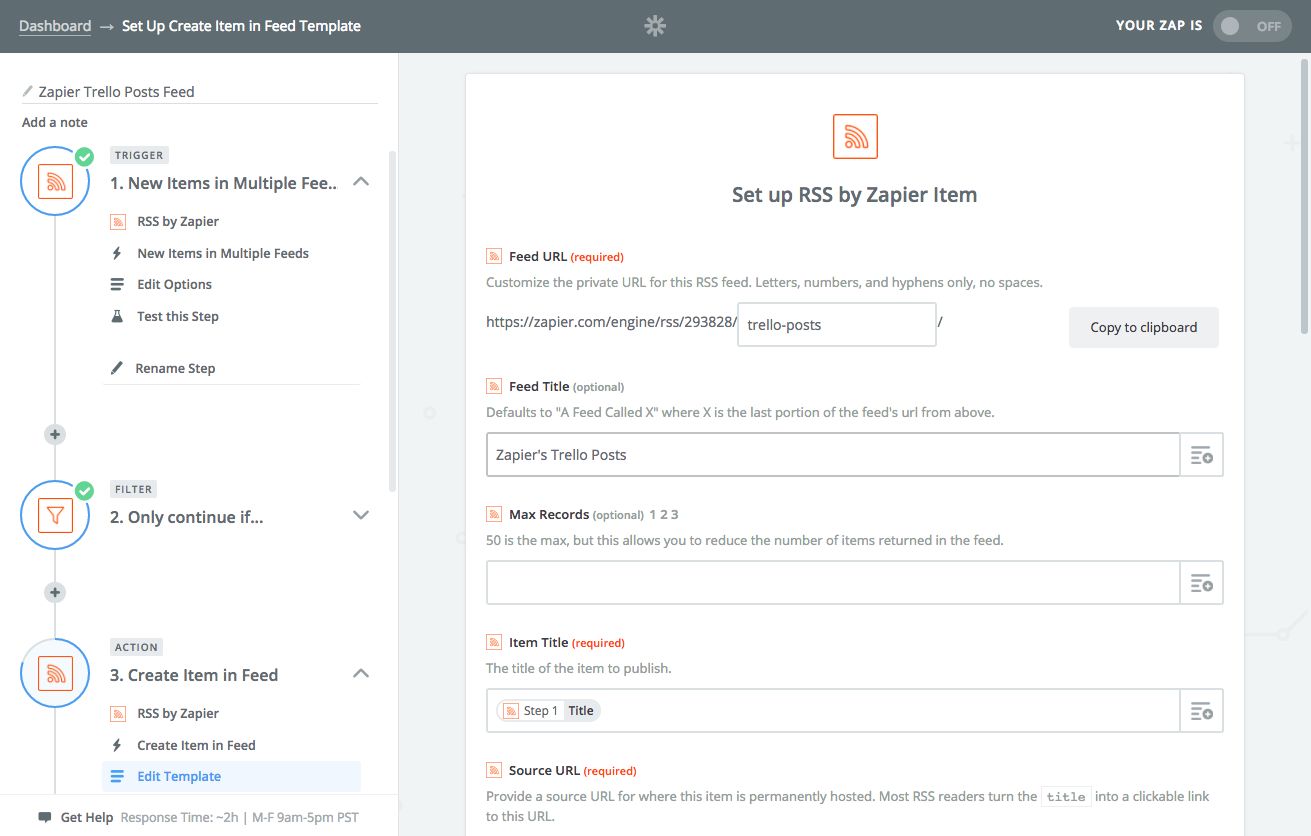Create new RSS Feed in Zapier