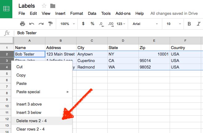 Delete Google Sheets rows