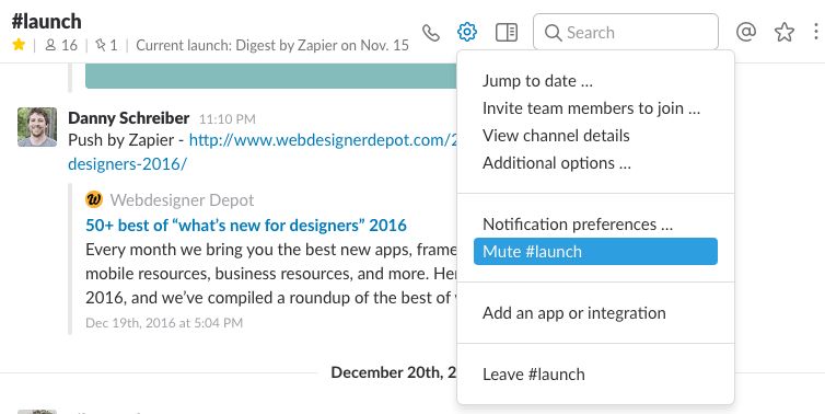 Mute Slack channel