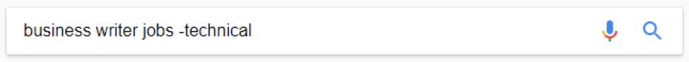 Google search for business writer jobs minus technical
