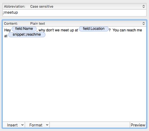 nested snippets textexpander