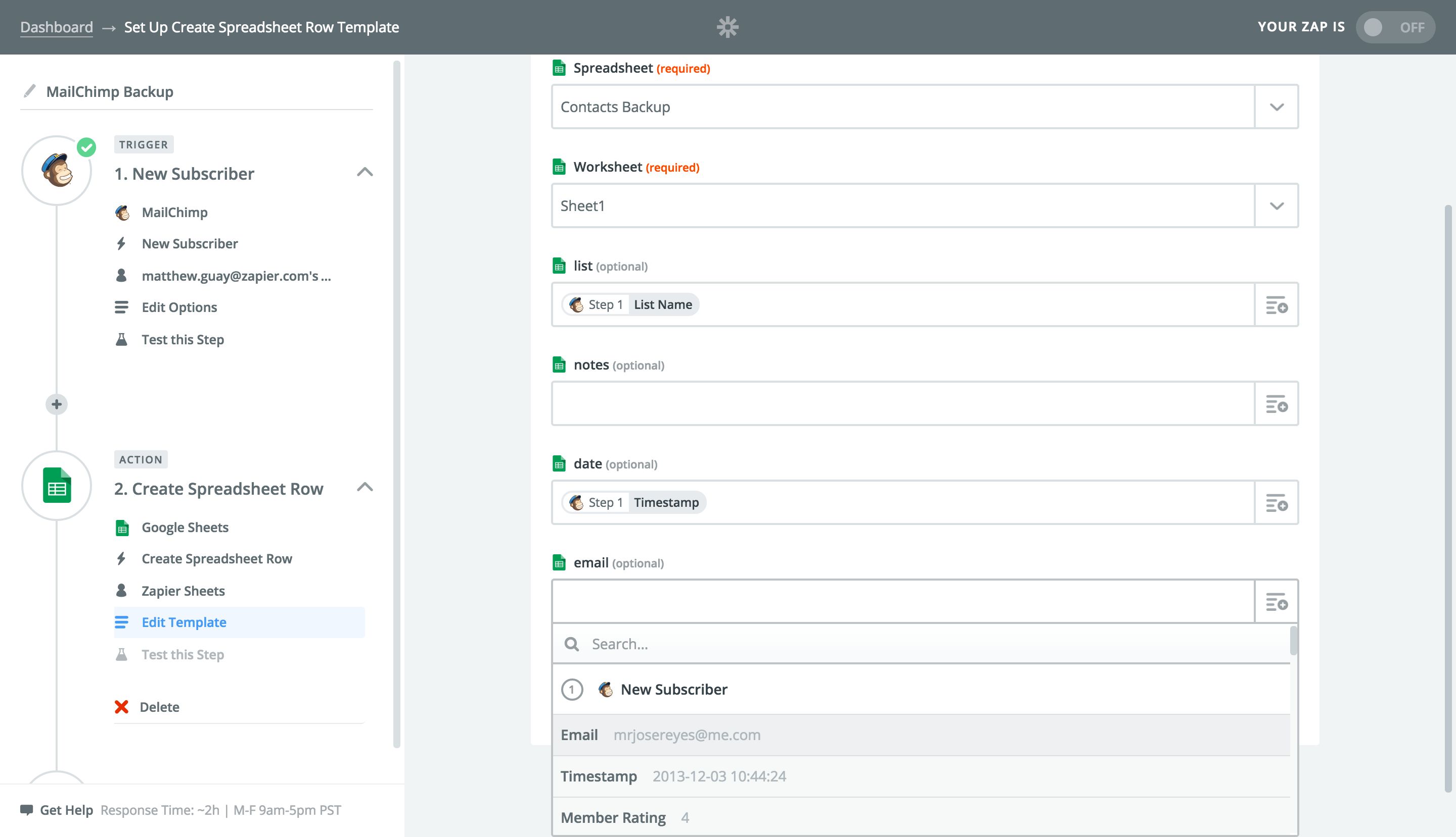 MailChimp Zap
