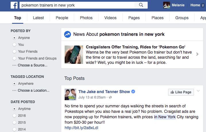 Facebook search