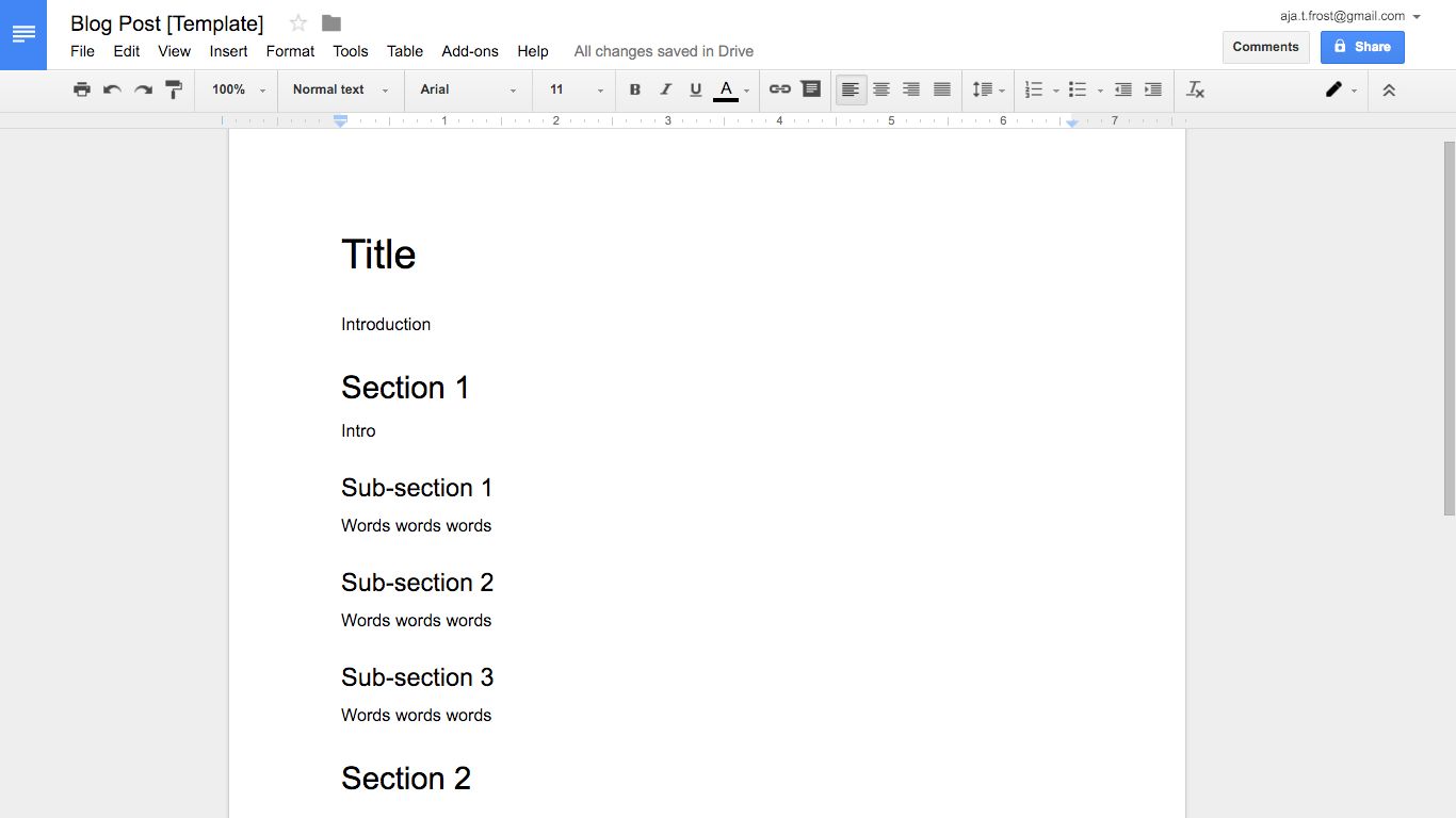 Template Blog Post in Google Docs