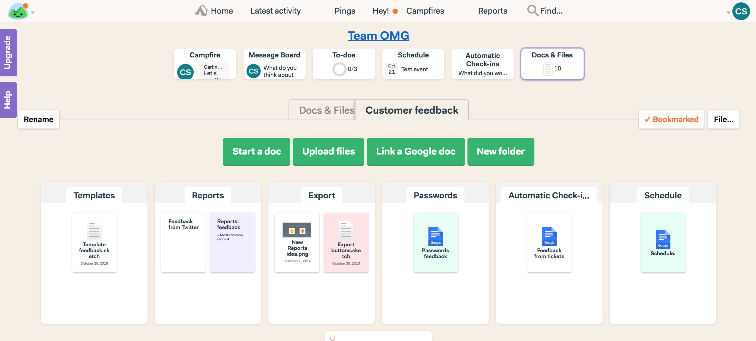 The support team gathers feedback in Basecamp 3