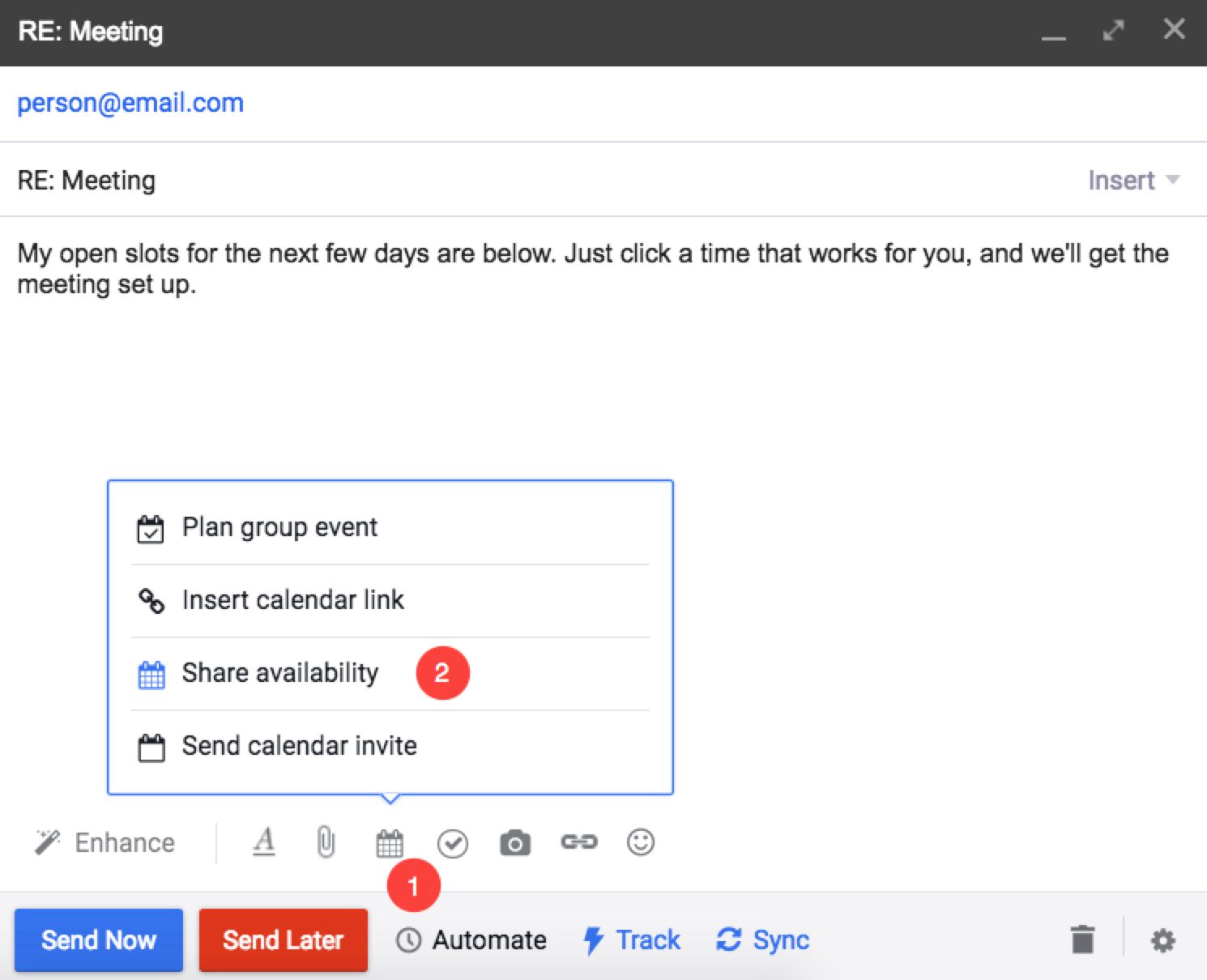 Clicking share availability