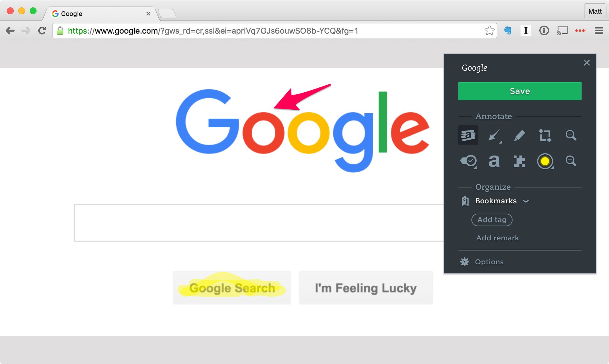 Evernote Web Clipper extension for screenshots
