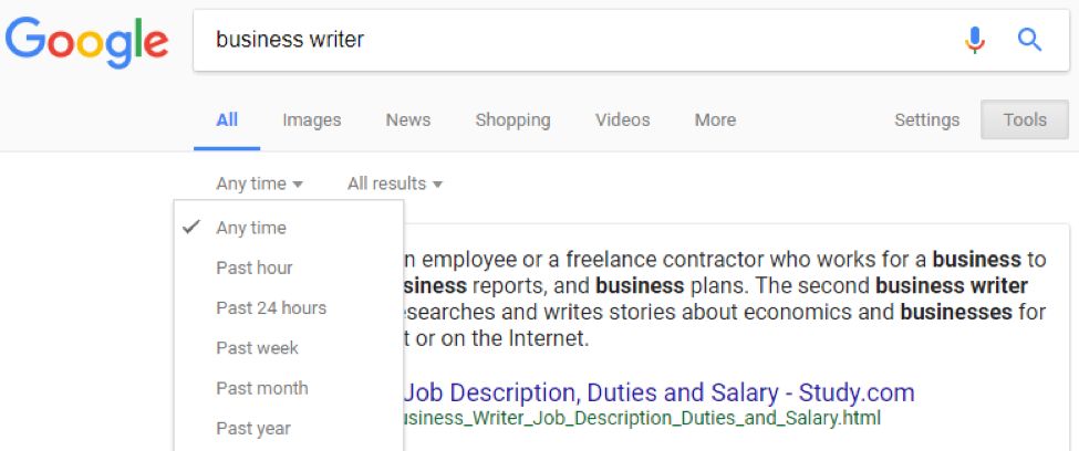 Use Google search tools to narrow down timeframe for the search results