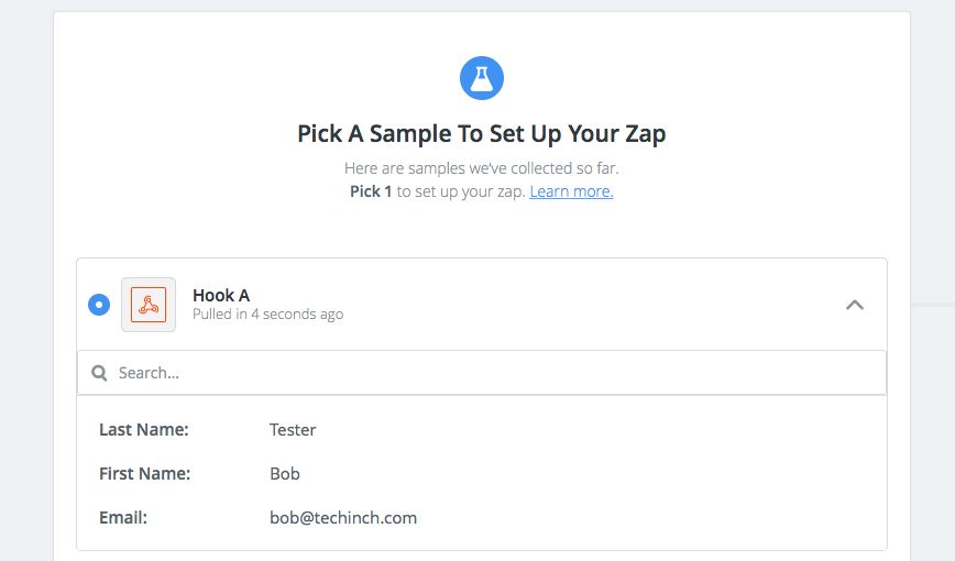 Zapier Webhooks data