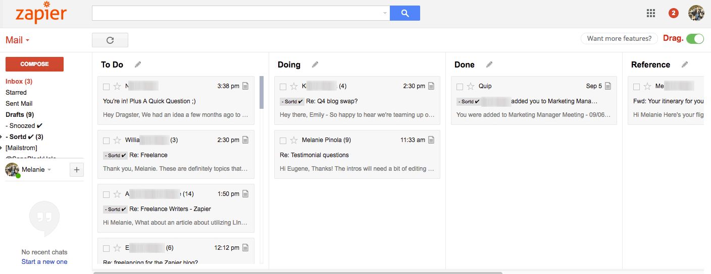 Drag Gmail extension screenshot