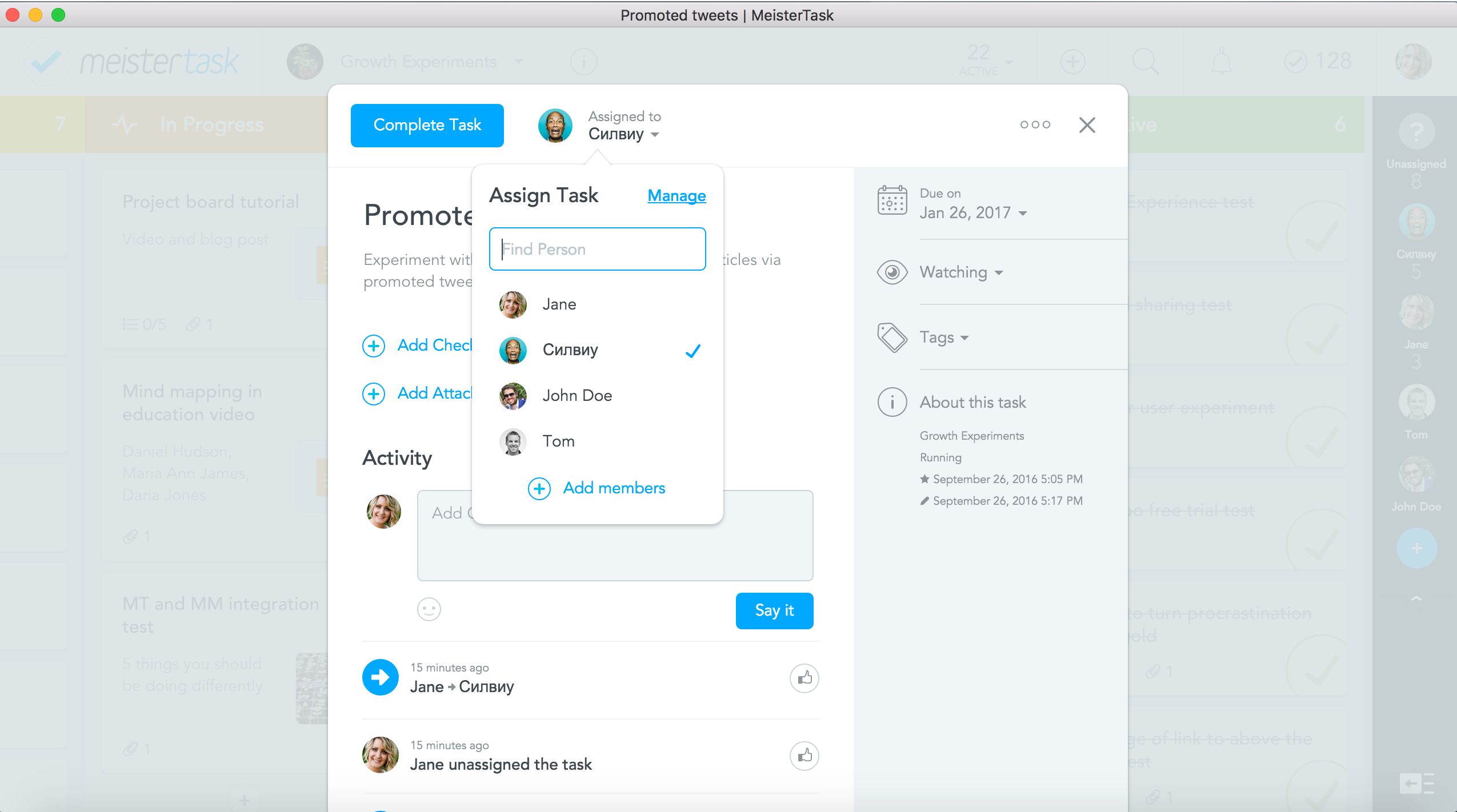 MeisterLabs re-assigns tasks whenever they're moved to new sections